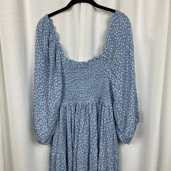 Torrid Blue Dot Smocked Bodice Crinkle Gauze Midi Dress Sz.2 - Picture 12 of 16